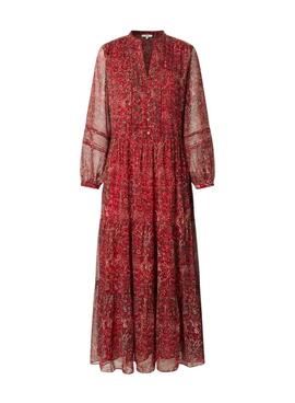 Vestido Pepe Jeans Miley largo estampado paisley rojo para mujer