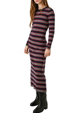 Vestido Pepe Jeans Clarisse largo canalé estampado de rayas para mujer