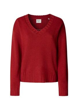 Jersey Pepe Jeans Cherice cuello pico rojo para mujer