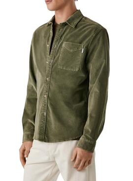 Camisa Pepe Jeans Clayton de pana verde para hombre