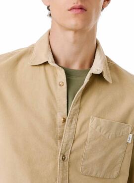 Camisa Pepe Jeans Clayton de pana beige para hombre