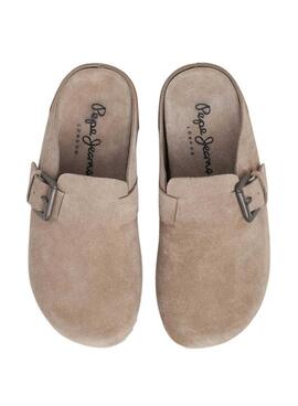 Zuecos Pepe Jeans Corby de ante beige para mujer