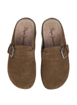Zuecos Pepe Jeans Corby de ante verde para mujer