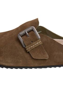 Zuecos Pepe Jeans Corby de ante verde para mujer