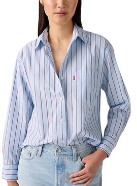 Camisa Levis Harlie Boyfriend estampado de rayas azul para mujer