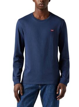 Camiseta Levis Original Housemark azul manga larga para hombre