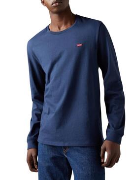 Camiseta Levis Original Housemark azul manga larga para hombre