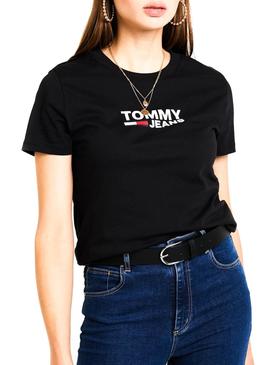 Camiseta Tommy Jeans Corp Logo Negro Mujer