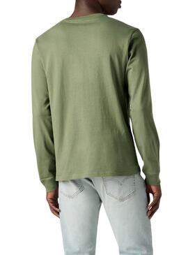 Camiseta Levis Original Housemark verde manga larga para hombre