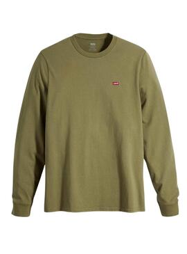 Camiseta Levis Original Housemark verde manga larga para hombre