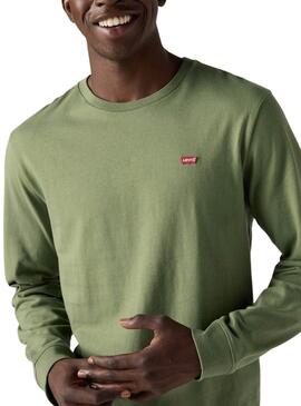 Camiseta Levis Original Housemark verde manga larga para hombre