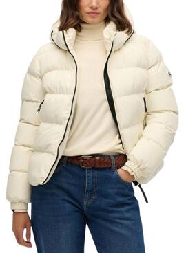 Cazadora acolchada Superdry Hooded Sports Puffer beige para mujer