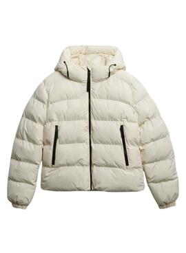 Cazadora acolchada Superdry Hooded Sports Puffer beige para mujer