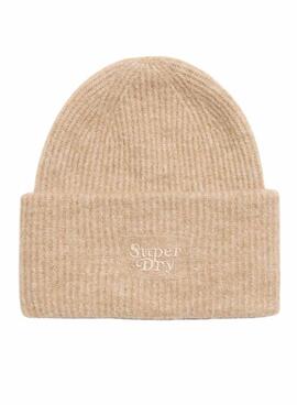 Gorro de punto Supedry Soft Rib Knit camel para mujer