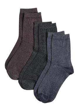 Pack 3 calcetines Pieces Shirley glitter multicolor para mujer