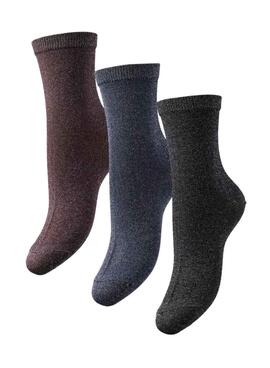 Pack 3 calcetines Pieces Shirley glitter multicolor para mujer