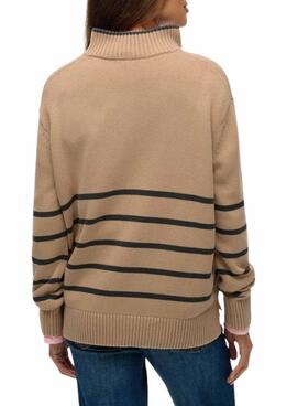 Jersey Superdry cuello con cremallera camel para mujer