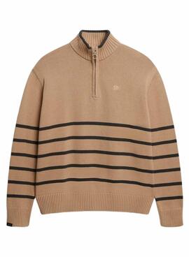 Jersey Superdry cuello con cremallera camel para mujer