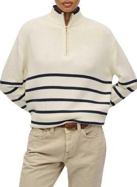 Jersey Superdry cuello con cremallera beige para mujer