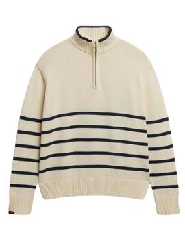 Jersey Superdry cuello con cremallera beige para mujer