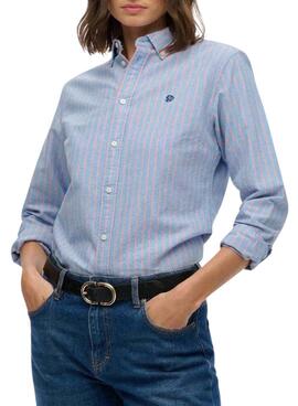 Camisa Superdry slim Oxford rayas azul para mujer