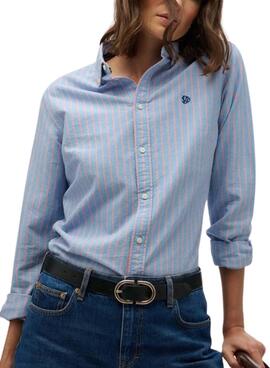 Camisa Superdry slim Oxford rayas azul para mujer