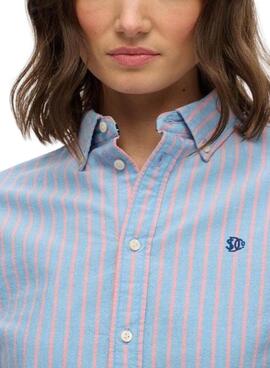 Camisa Superdry slim Oxford rayas azul para mujer