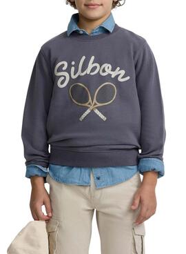 Sudadera Silbon Raqueta azul vintage para niño