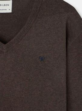 Jersey Silbon Vneck marrón para hombre
