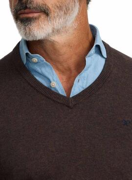 Jersey Silbon Vneck marrón para hombre