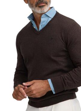 Jersey Silbon Vneck marrón para hombre