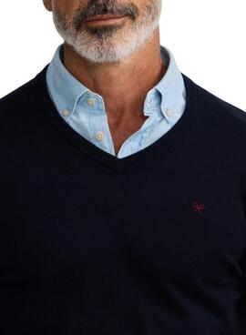 Jersey Silbon Vneck azul marino para hombre