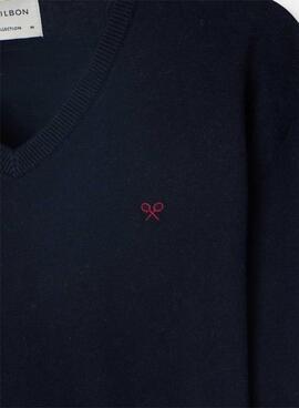 Jersey Silbon Vneck azul marino para hombre