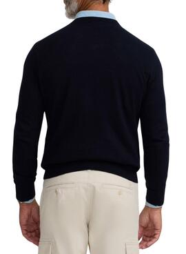 Jersey Silbon Vneck azul marino para hombre