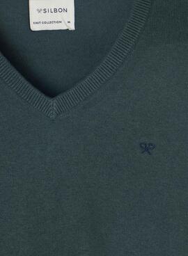 Jersey Silbon Vneck verde para hombre