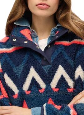 Polar Superdry Printed Henley étnico marino para mujer