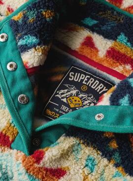 Polar Superdry Printed Henley étnico verde para mujer