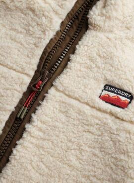 Chaqueta polar Superdry Fleece Hybrid beige y verde para mujer