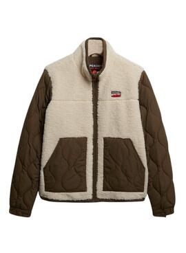 Chaqueta polar Superdry Fleece Hybrid beige y verde para mujer