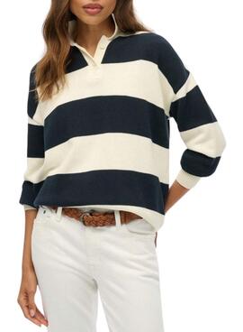 Jersey Superdry Slouchy Striped Rugby marino y beige para mujer