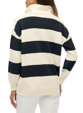 Jersey Superdry Slouchy Striped Rugby marino y beige para mujer