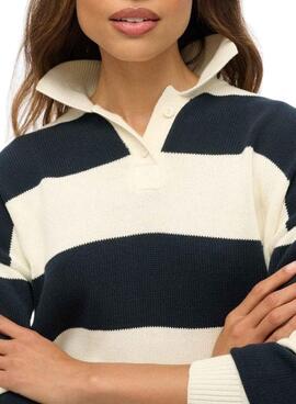Jersey Superdry Slouchy Striped Rugby marino y beige para mujer