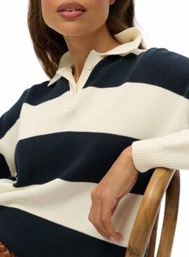Jersey Superdry Slouchy Striped Rugby marino y beige para mujer