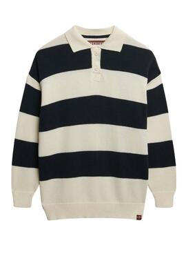Jersey Superdry Slouchy Striped Rugby marino y beige para mujer