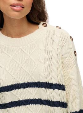 Jersey Superdry Cable beige para mujer