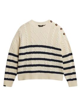 Jersey Superdry Cable beige para mujer