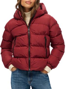 Cazadora Superdry Hooded Sports Puffer acolchado granate para mujer