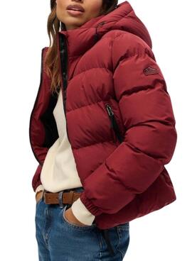 Cazadora Superdry Hooded Sports Puffer acolchado granate para mujer