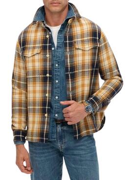 Camisa Superdry Merchant Heavy Checked franela amarillo para hombre