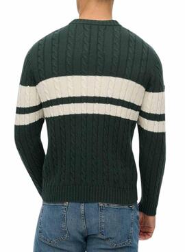 Jersey Superdry Cotton Stripe Cable verde para hombre